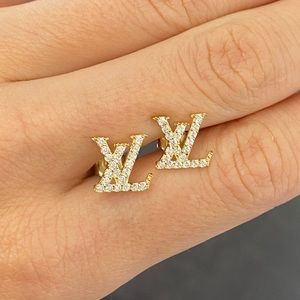LV Vuitton Stud Earrings 14K Yellow Gold LV Studs